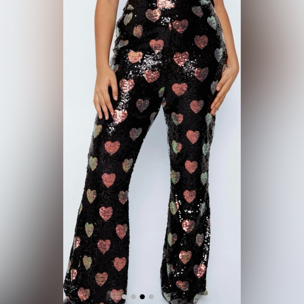 NastyGal Heart Sequin Flare Pants Size 10
